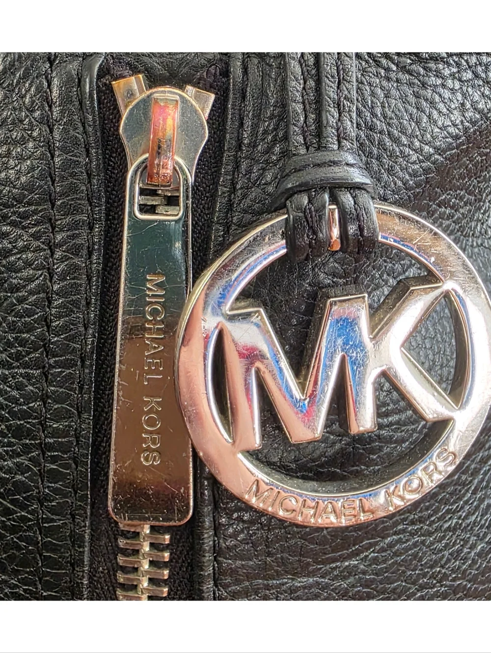 Michael Kors Zipper Tote Bag Black Pebbled Leather Bag - Picture 7 of 16